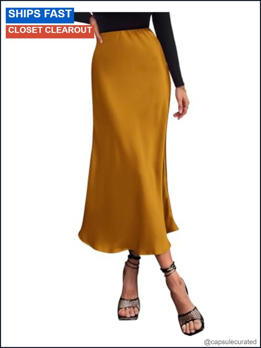 Satin Long Skirt High Waisted A-Line Ruffle Hem Midi Skirt